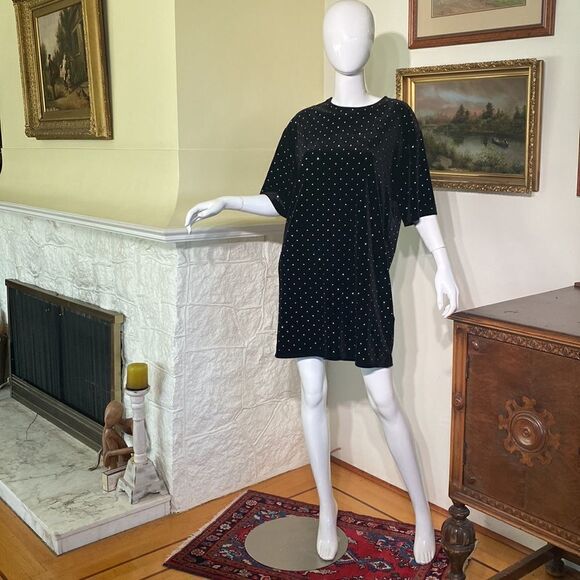 H&M Black Velvet Silver Studded Oversized T-Shirt Mini Dress - Picture 8 of 9